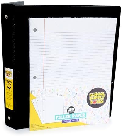 School Supply Boxes | 17" Solid Black Backpack Bundle for High School | Back to School Bookbag with Supplies | Contains Pencil Pouch, Notebooks, Filler Paper, Folders, Mechanical Pencils, and More