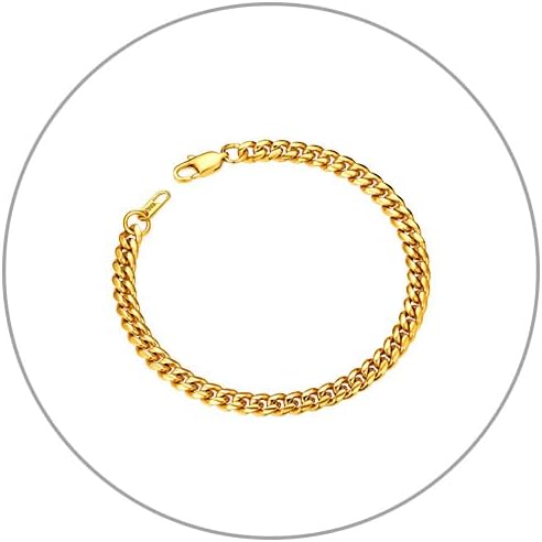 ChainsPro Cuban Link Bracelet for Mens, 6/10/14 mm, 19-21CM Length, 18K Gold Plated/316L Stainless Steel/Black-With Gift Box