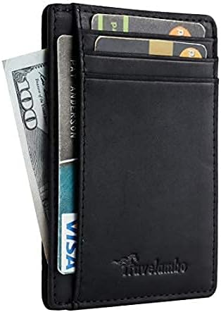 Travelambo Slim Wallet Front Pocket Minimalist Leather RFID Blocking Medium Size