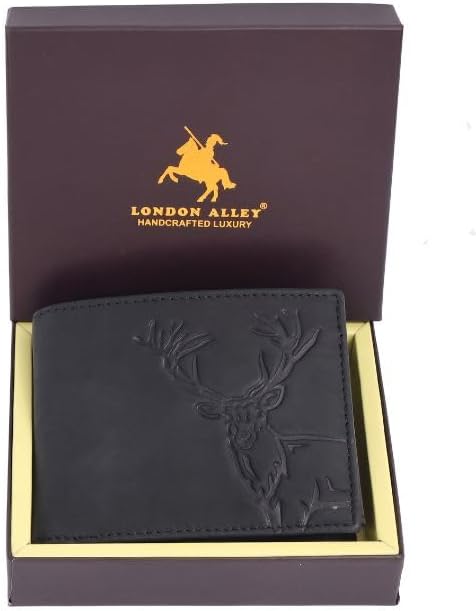 LONDON ALLEY Elk Vintage Black Men's Leather Wallet.