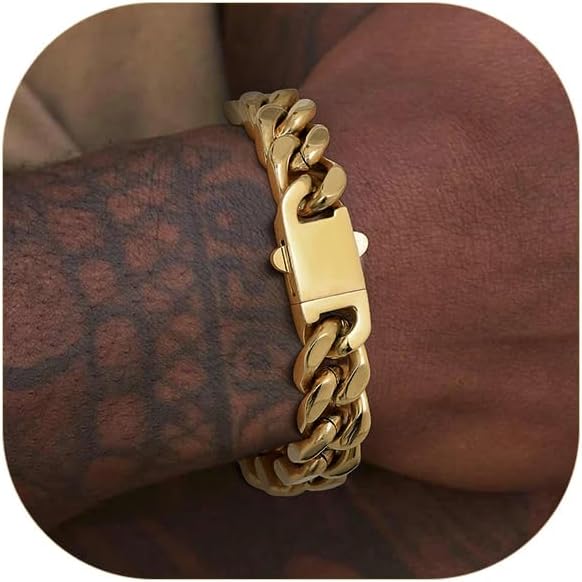 Stainless Steel Bracelets for Men,Cuban Link Mens Bracelet Silver/Black/Gold Plated Classic Chain Wrist Bracelets Jewelry Gifts for Dad Husband 5/7/9/12MM Width,7.5"/8.3"/9" Length with Gift Box