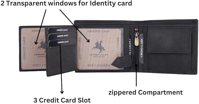 LONDON ALLEY Elk Vintage Black Men's Leather Wallet.