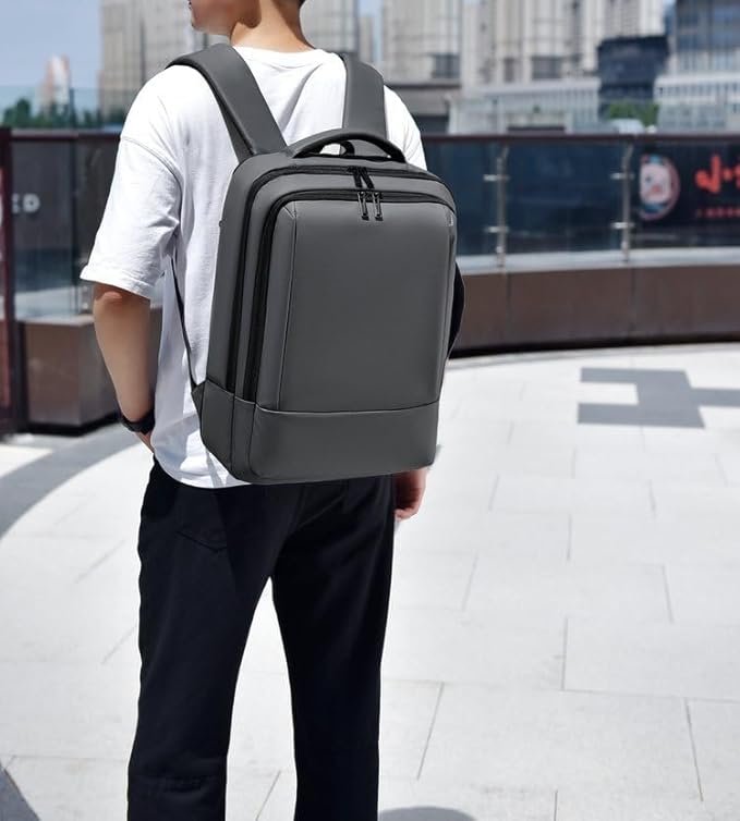 17/15.6" Business laptop backpack, PU Travel laptop backpack,carry on backpack, Expandable laptop backpack Men,college backpack (02#updated, Grey)