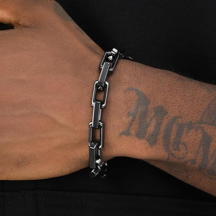 EVANYIZHOU Men's Cuban Link Bracelet - Black/Blue/White Ceramic Chain Bracelet for Men,Skin-Friendly & Durable,Gift for Husband, Dad (Valentine's, Christmas