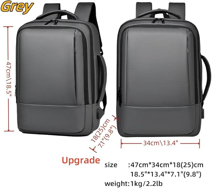 17/15.6" Business laptop backpack, PU Travel laptop backpack,carry on backpack, Expandable laptop backpack Men,college backpack (02#updated, Grey)