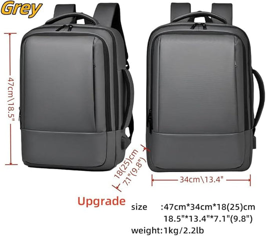 17/15.6" Business laptop backpack, PU Travel laptop backpack,carry on backpack, Expandable laptop backpack Men,college backpack (02#updated, Grey)