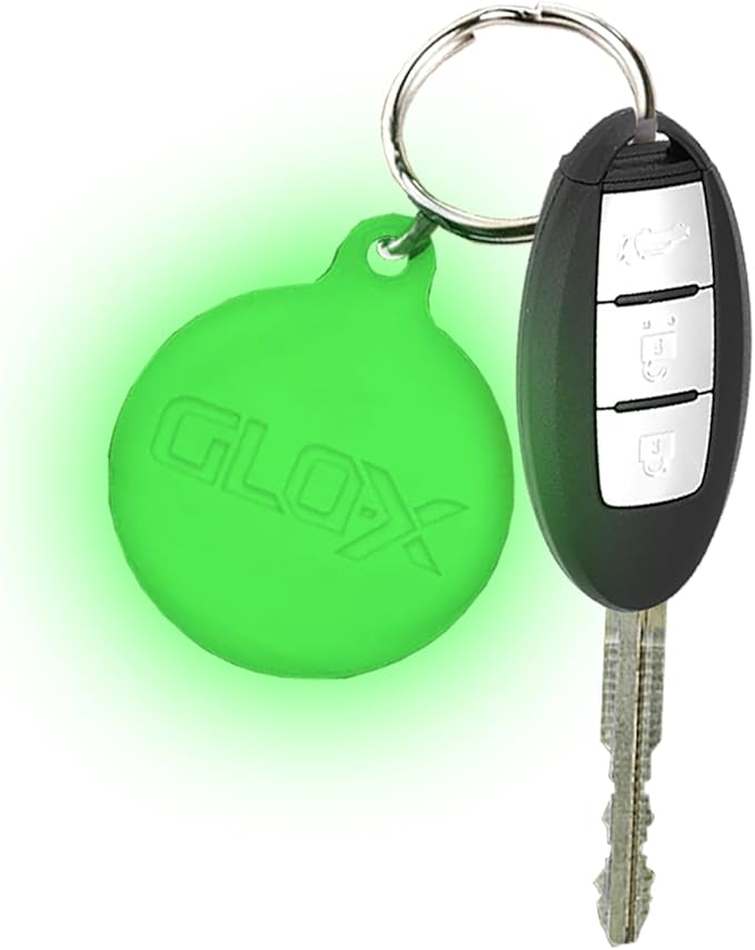 GLO-X Glow in The Dark Keychain - Find Your Light Up Key Chain In The Dark -12+ Hours Glow Time – Solar Powered Tags with Ring