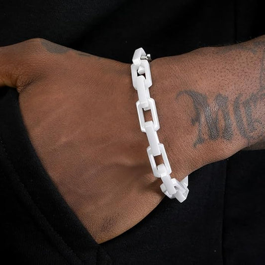 EVANYIZHOU Men's Cuban Link Bracelet - Black/Blue/White Ceramic Chain Bracelet for Men,Skin-Friendly & Durable,Gift for Husband, Dad (Valentine's, Christmas