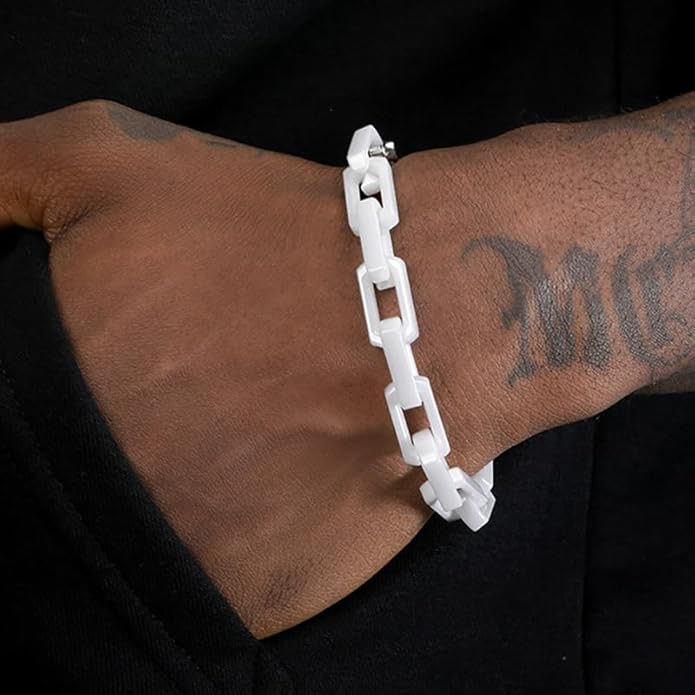 EVANYIZHOU Men's Cuban Link Bracelet - Black/Blue/White Ceramic Chain Bracelet for Men,Skin-Friendly & Durable,Gift for Husband, Dad (Valentine's, Christmas