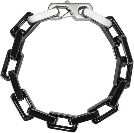 EVANYIZHOU Men's Cuban Link Bracelet - Black/Blue/White Ceramic Chain Bracelet for Men,Skin-Friendly & Durable,Gift for Husband, Dad (Valentine's, Christmas