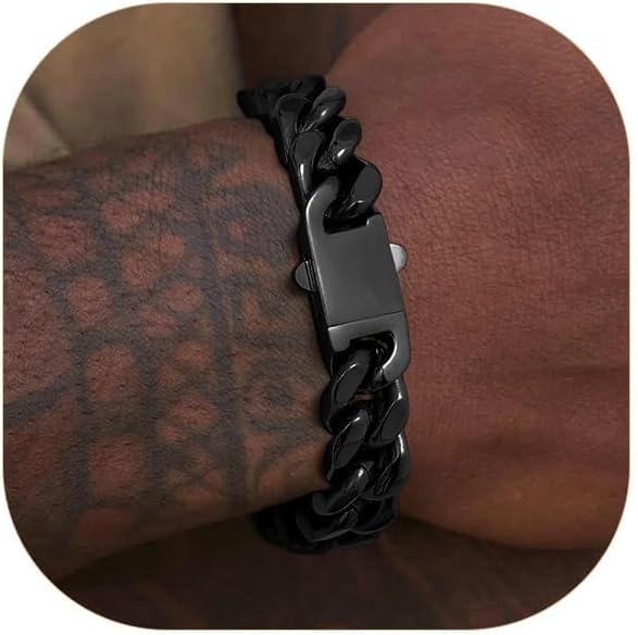 Stainless Steel Bracelets for Men,Cuban Link Mens Bracelet Silver/Black/Gold Plated Classic Chain Wrist Bracelets Jewelry Gifts for Dad Husband 5/7/9/12MM Width,7.5"/8.3"/9" Length with Gift Box