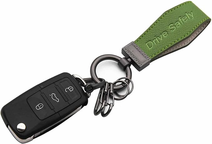 Liangery Keychain for Men Women Leather Car Key Chain With 5 Key Rings-Drive Safely Have Fun Keychain Holder for Keys
