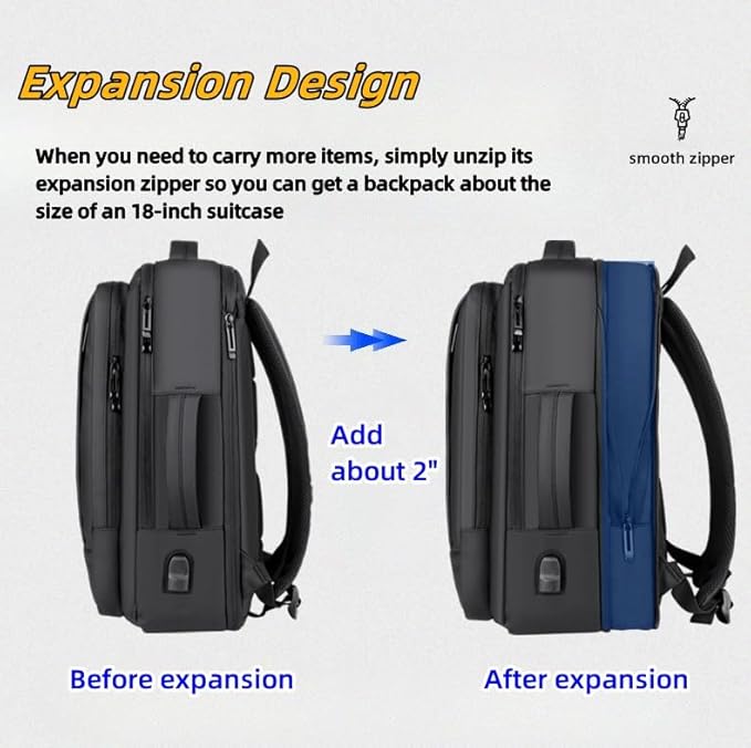 17/15.6" Business laptop backpack, PU backpack, Travel laptop backpack,carry on backpack, Expandable laptop backpack Men (01#Standard, Black)