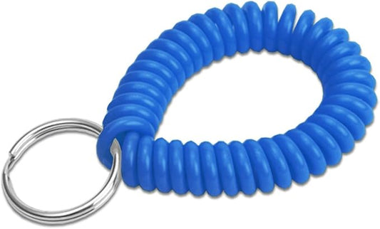 Lucky Line 2” Spiral Wrist Coil with Steel Key Ring, Flexible Wrist Band Key Chain Bracelet, Stretches to 12”, Blue, 1 PK (410351)