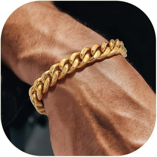 Stainless Steel Bracelets for Men,Cuban Link Mens Bracelet Silver/Black/Gold Plated Classic Chain Wrist Bracelets Jewelry Gifts for Dad Husband 5/7/9/12MM Width,7.5"/8.3"/9" Length with Gift Box