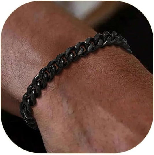 Stainless Steel Bracelets for Men,Cuban Link Mens Bracelet Silver/Black/Gold Plated Classic Chain Wrist Bracelets Jewelry Gifts for Dad Husband 5/7/9/12MM Width,7.5"/8.3"/9" Length with Gift Box