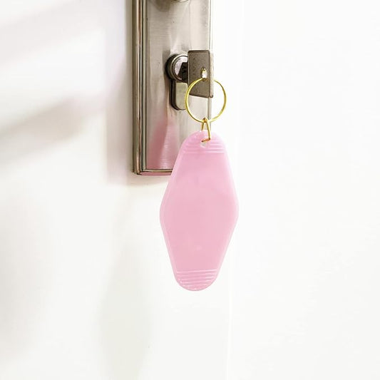 10pcs Blank Hotel Keychains Bulk Vintage Motel Keychain Vinyl Keychains Gold Ring (Translucent Pink)