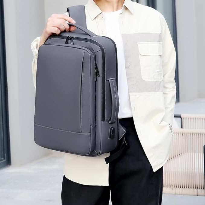 17/15.6" Business laptop backpack, PU Travel laptop backpack,carry on backpack, Expandable laptop backpack Men,college backpack (01#Standard, Grey)