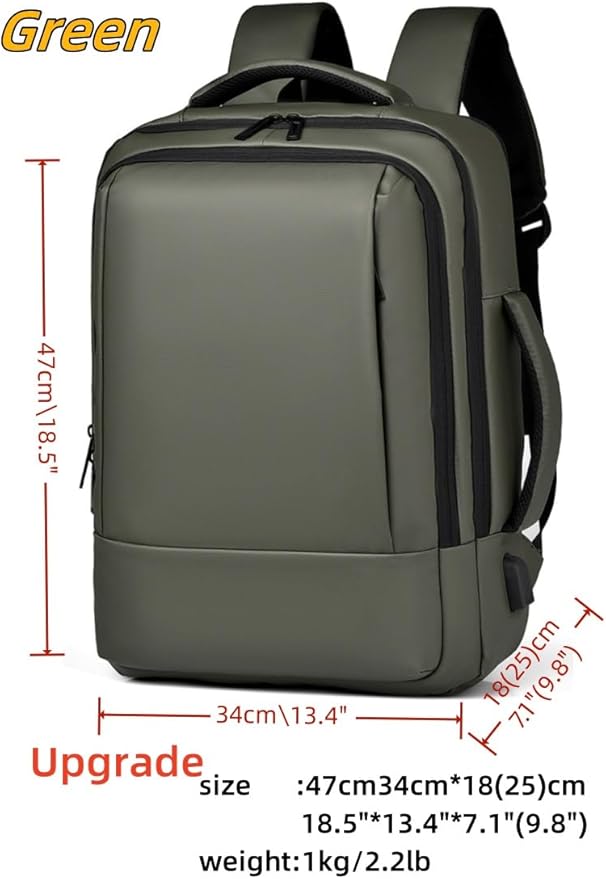 17/15.6" Business laptop backpack, PU Travel laptop backpack,carry on backpack, Expandable laptop backpack Men,college backpack (02#updated, Green)