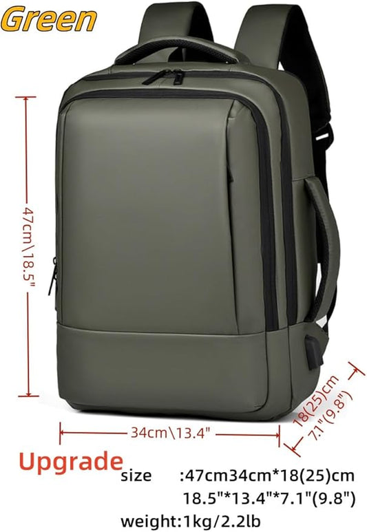 17/15.6" Business laptop backpack, PU Travel laptop backpack,carry on backpack, Expandable laptop backpack Men,college backpack (02#updated, Green)