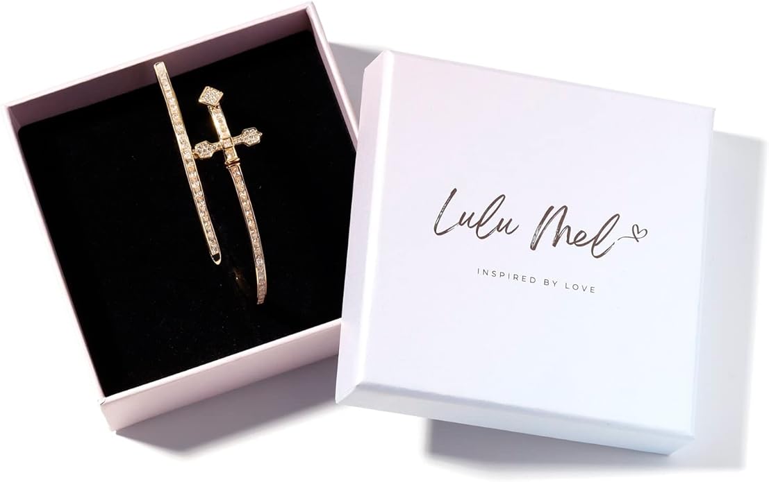 Lulu Mel Iced Out Baguette Diamond Bracelet Jewelry for Women, Hip Hop Mens 14k Gold Silver Plated Cubic Zirconia Bangle Bracelet, Men Heart Cuff Bracelet With Jewelry Box