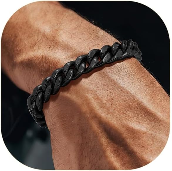 Stainless Steel Bracelets for Men,Cuban Link Mens Bracelet Silver/Black/Gold Plated Classic Chain Wrist Bracelets Jewelry Gifts for Dad Husband 5/7/9/12MM Width,7.5"/8.3"/9" Length with Gift Box