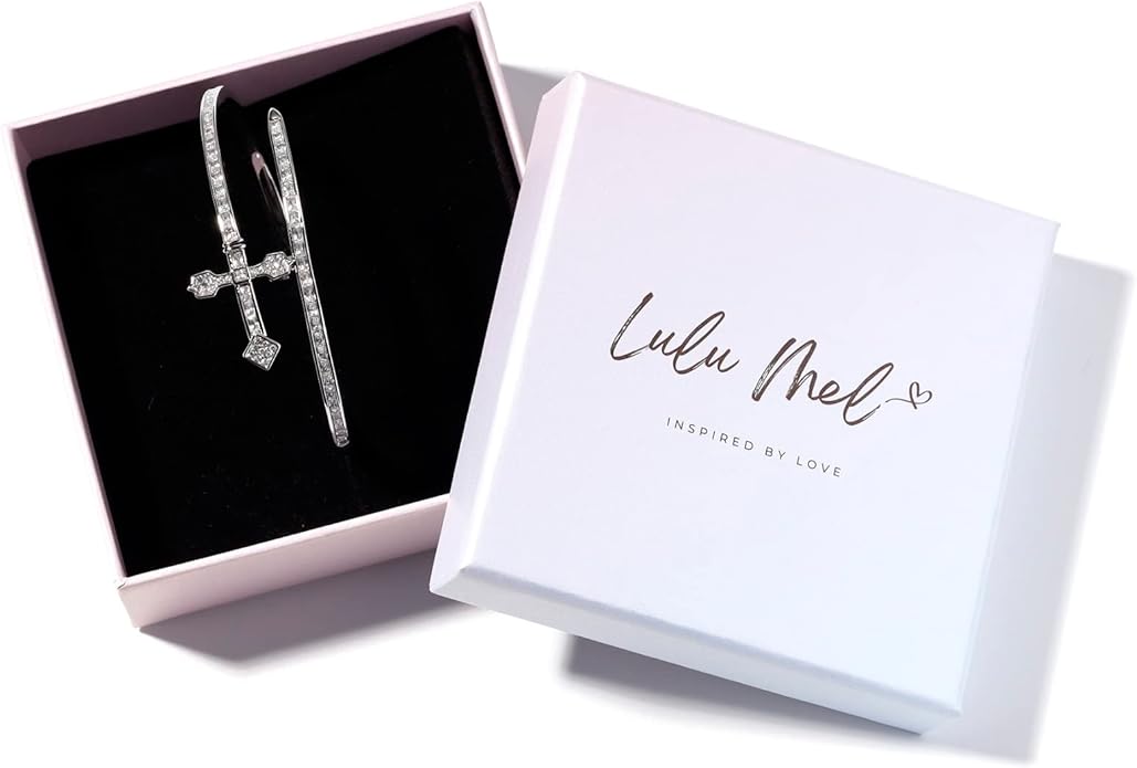 Lulu Mel Iced Out Baguette Diamond Bracelet Jewelry for Women, Hip Hop Mens 14k Gold Silver Plated Cubic Zirconia Bangle Bracelet, Men Heart Cuff Bracelet With Jewelry Box