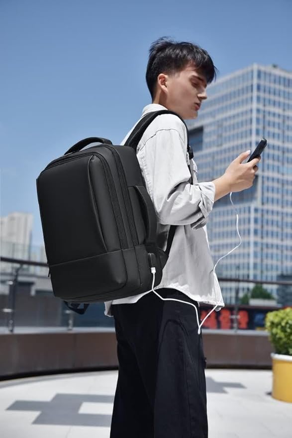 17/15.6" Business laptop backpack, PU Travel laptop backpack,carry on backpack, Expandable laptop backpack Men,college backpack(02#updated, Black)