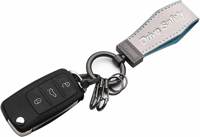 Liangery Keychain for Men Women Leather Car Key Chain With 5 Key Rings-Drive Safely Have Fun Keychain Holder for Keys
