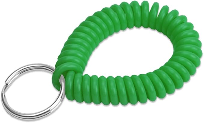 Lucky Line 2” Diameter Spiral Wrist Coil with Steel Key Ring, Flexible Wrist Band Key Chain Bracelet, Stretches to 12”, Green 10 PK (41040)