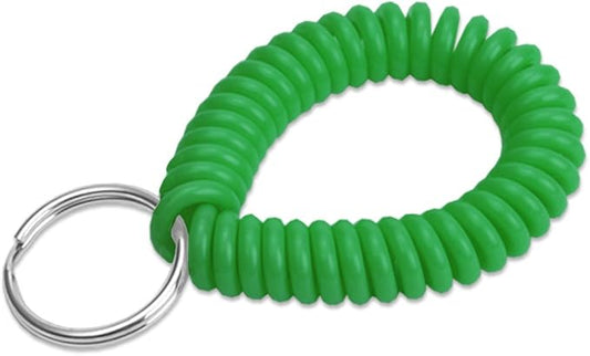 Lucky Line 2” Spiral Wrist Coil with Steel Key Ring, Flexible Wrist Band Key Chain Bracelet, Stretches to 12”, Green, 1 PK (410401)