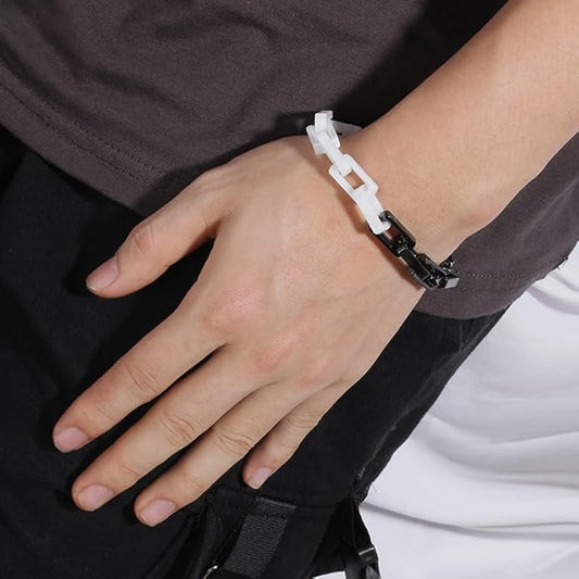 EVANYIZHOU Men's Cuban Link Bracelet - Black/Blue/White Ceramic Chain Bracelet for Men,Skin-Friendly & Durable,Gift for Husband, Dad (Valentine's, Christmas