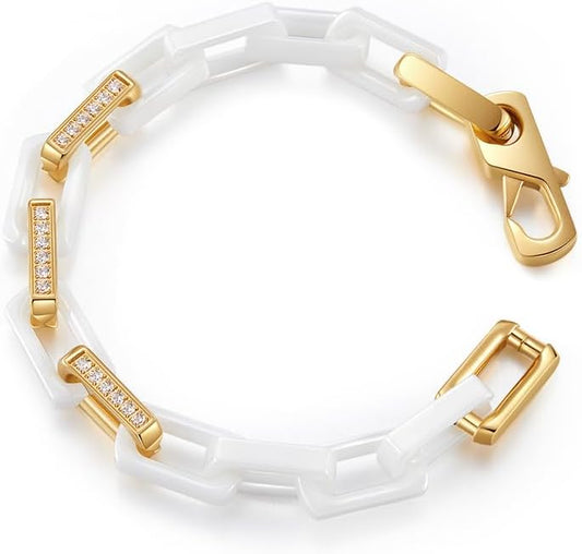 EVANYIZHOU Men's Cuban Link Bracelet - Black/Blue/White Ceramic Chain Bracelet for Men,Skin-Friendly & Durable,Gift for Husband, Dad (Valentine's, Christmas