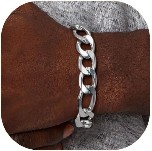 ChainsPro Men Sturdy Figaro/Cuban Chain Bracelet, 6/9/13mm Width, 7.48/8.26inch Length, 316L Stainless Steel/18K Gold Tone/Black- Send Gift Box