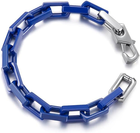 EVANYIZHOU Men's Cuban Link Bracelet - Black/Blue/White Ceramic Chain Bracelet for Men,Skin-Friendly & Durable,Gift for Husband, Dad (Valentine's, Christmas