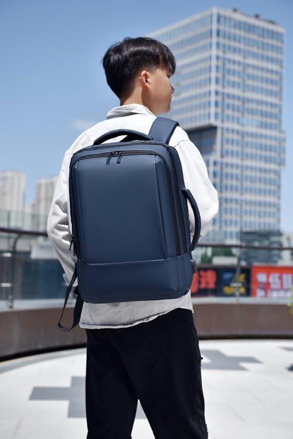 17/15.6" Business laptop backpack, PU Travel laptop backpack,carry on backpack, Expandable laptop backpack Men,college backpack (02#updated, Blue)