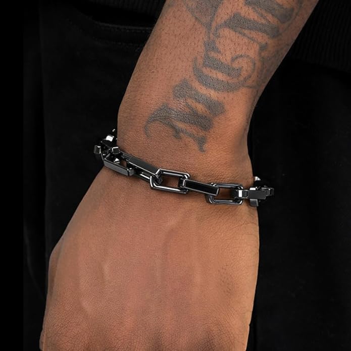 EVANYIZHOU Men's Cuban Link Bracelet - Black/Blue/White Ceramic Chain Bracelet for Men,Skin-Friendly & Durable,Gift for Husband, Dad (Valentine's, Christmas