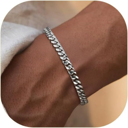 Stainless Steel Bracelets for Men,Cuban Link Mens Bracelet Silver/Black/Gold Plated Classic Chain Wrist Bracelets Jewelry Gifts for Dad Husband 5/7/9/12MM Width,7.5"/8.3"/9" Length with Gift Box