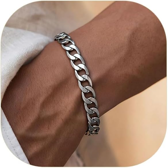 ChainsPro Men Sturdy Figaro/Cuban Chain Bracelet, 6/9/13mm Width, 7.48/8.26inch Length, 316L Stainless Steel/18K Gold Tone/Black- Send Gift Box