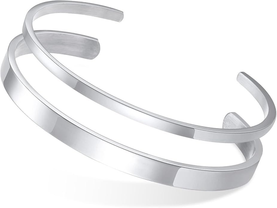 MEALGUET Stainless Steel Mens Cuff Bracelet : Minimal Cool Silver/Black/Gold Plated Open Metal Cuff Bangle Bracelets for Men,Mens Bracelet Jewelry Gift