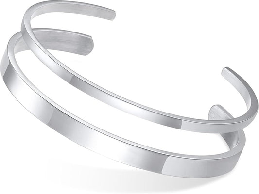 MEALGUET Stainless Steel Mens Cuff Bracelet : Minimal Cool Silver/Black/Gold Plated Open Metal Cuff Bangle Bracelets for Men,Mens Bracelet Jewelry Gift