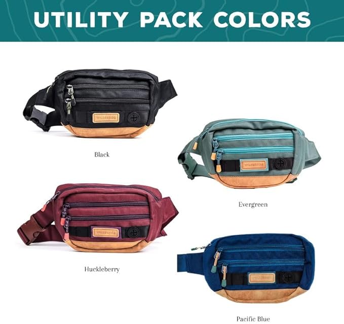 Wilderdog Utility Fanny Pack stores Treats, Balls, Keys in 3 Pockets with adjustable strap and Poop Bag dispenser (Pacific Blue)