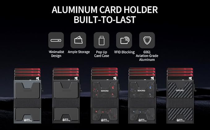 Slim Wallet for Men, Minimalist RFID Blocking Mens Card Wallet - Pop Up Credit Card Holder, Thin Metal Case with Cash Band, Hold 12+ Cards