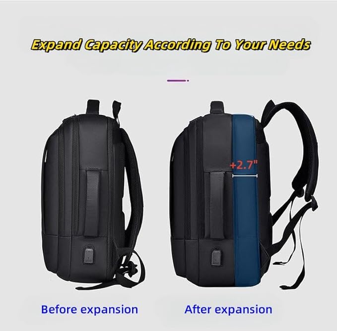 17/15.6" Business laptop backpack, PU Travel laptop backpack,carry on backpack, Expandable laptop backpack Men,college backpack (02#updated, Blue)