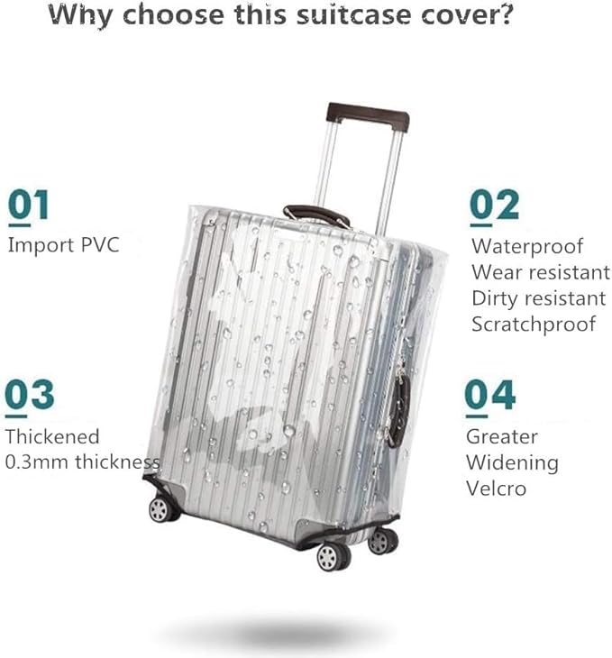 0.4mm Thick Transparent PVC Luggage Protector Cover Set, Waterproof TSA Approved Luggage Covers for Suitcase, Clear Suitcase Covers for 19-29 Inch Spinner Luggage