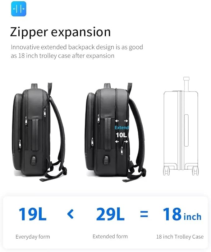 17/15.6" Business laptop backpack, PU Travel laptop backpack,carry on backpack, Expandable laptop backpack Men,college backpack (01#Standard, Grey)