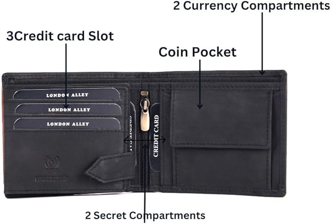 LONDON ALLEY Elk Vintage Black Men's Leather Wallet.