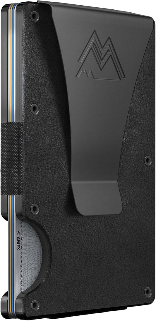 Mountain Voyage Co Minimalist Wallet for Men & Women - Slim RFID Wallet, Scratch Resistant, Credit Card Holder & Money Clip, Easily Removable Money & Cards, (Onyx Black Leather)