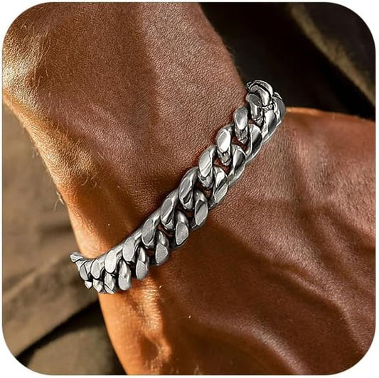 ChainsPro Cuban Link Bracelet for Mens, 6/10/14 mm, 19-21CM Length, 18K Gold Plated/316L Stainless Steel/Black-With Gift Box