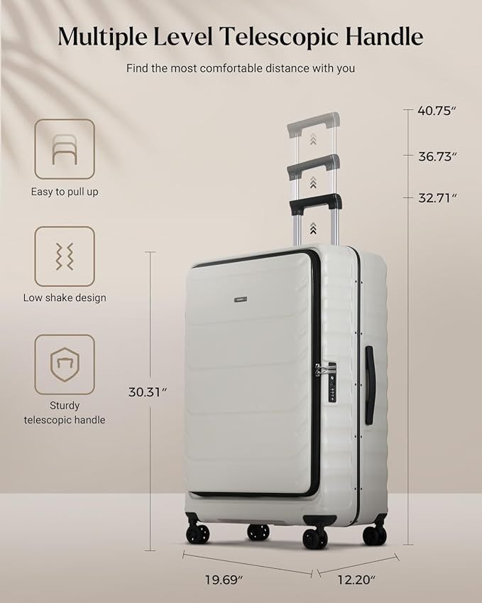 Checked Luggage, 28 Inch Luggage with Spinner Wheels, Large Suitcase with Lightweight PC Hard Shell, Aluminum Frame, Top Opening, YKK Zipper, TSA Lock (White, 1PC)